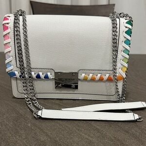 Karl Lagerfeld White Crossbody Bag with Multicolor Accents